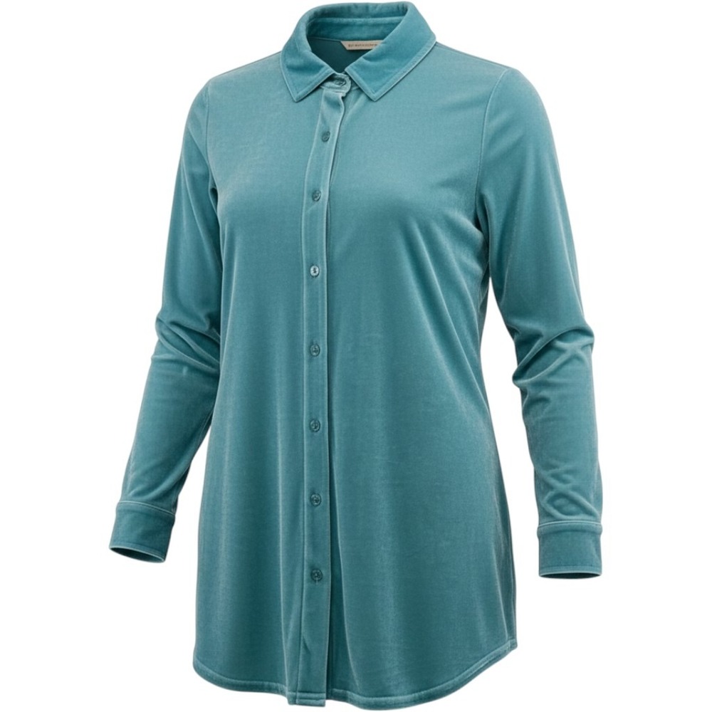 Soft Surroundings Tunic M Turquoise Velour Button Down Long Sleeve